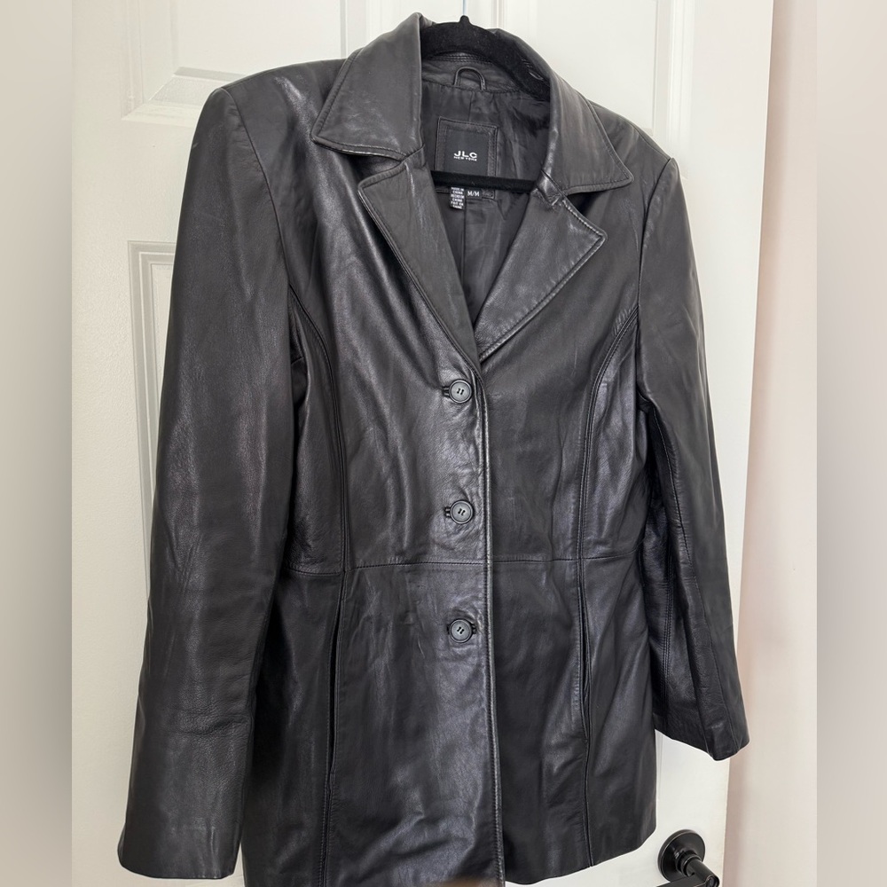 Y2k JLC New York Women's‎ Leather Black Jacket Sz M Grunge Indie Sleaze Button